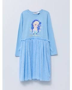 Crew Neck Elsa Printed Long Sleeve Girl Dress