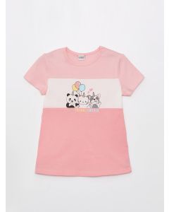 Crew Neck Printed Short Sleeve Girl T-shirt