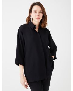 Women's Hidden Button Closure Plain Shirt