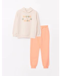 Hooded Printed Long Sleeve Girl Sweatshirt and Sweatpants