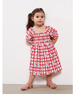 Square Collar Patterned Baby Girl Dress