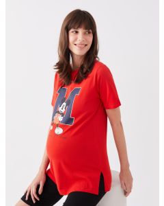 Crew Neck Mickey Mouse Printed Short Sleeve Maternity T-shirt