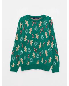 Crew Neck Christmas Themed Long Sleeve Boy Knitwear Sweater