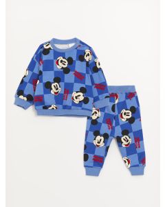 Crew Neck Mickey Mouse Printed Baby Boy Pants and Sweatshirt Set 2 Pack