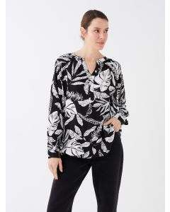 Henley Neckline Patterned Long Sleeve Women's Blouse