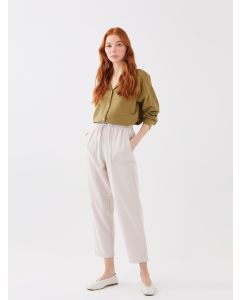 Elastic Waist Straight Linen Blend Women's Trousers