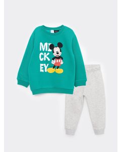 Crew Neck Long Sleeve Mickey Mouse Printed Baby Boy Sweatshirt and Sweatpants 2-Pack Set