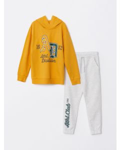 Hooded Printed Long Sleeve Boy Sweatshirt and Sweatpants