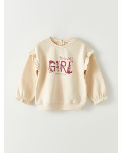 Crew Neck Long Sleeve Printed Baby Girl Sweatshirt