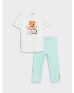 Crew Neck Printed Short Sleeve Girls T-Shirt and Tights