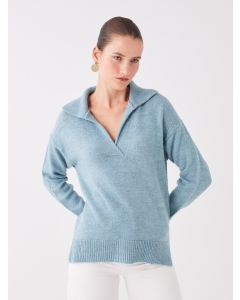 Polo Neck Plain Long-Sleeve Oversized Women's Knitwearwear Sweater