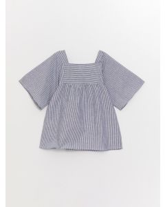 Square Neckline Striped Short Sleeve Girls' Blouse