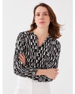 Tie Collar Patterned Women's Blouse