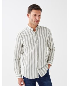 Regular Fit Long Sleeve Striped Linen Blended Men's Shirt