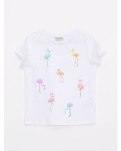 Crew Neck Printed Short Sleeve Cotton Girl T-shirt