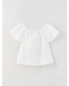 Boat Neck Short Sleeve Girls' Blouse