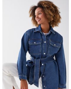 Shirt Collar Straight Long Sleeve Oversize Women's Jean Jacket