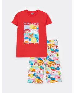 Crew Neck Printed Short Sleeve Girls T-Shirt and Tights