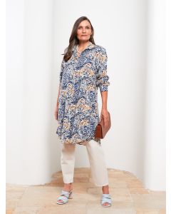 Shirt Collar Patterned Long Sleeve Poplin Women's Tunic