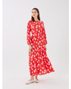 Crew Neck Flower Long Sleeve Women's Dress