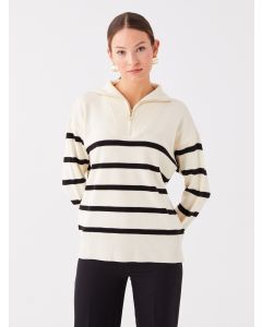 Jacket Collar Striped Long Sleeve Oversized Women's Knit Sweater