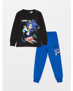 Crew Neck Sonic Printed Long Sleeve Boys Pajamas Set