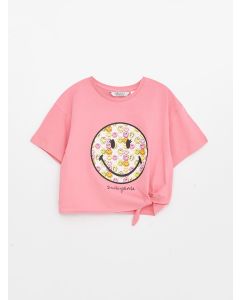 Crew Neck SmileyWorld Printed Short Sleeve Girls T-Shirt