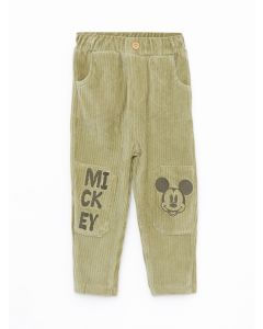 Elastic Waist Mickey Mouse Embroidery Detailed Baby Boy Velvet Trousers