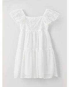 Square Collar Embroidered Short Sleeve Girls' Dress