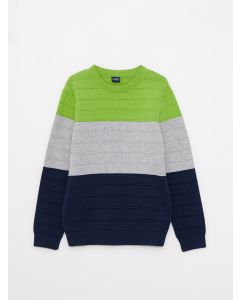 Crew Neck Long Sleeve Boy Tricot Sweater with Color Block