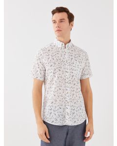 Regular Fit Short Sleeve Patterned Poplin Men's Shirt