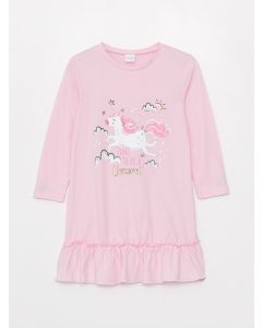 Crew Neck Printed Girls' Nightgown