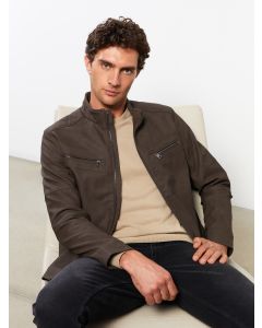 Standard Fit Turtle Neck Men's Faux Leather Jacket