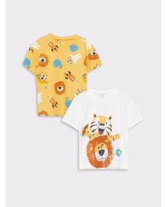 Crew Neck Short Sleeve Printed Cotton Baby Boy T-Shirt 2 Pieces