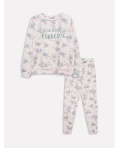 Crew Neck Printed Long Sleeve Girl Sweatshirt and Sweatpants