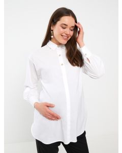 Shirt Collar Straight Long Sleeve Poplin Maternity Tunic