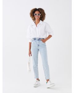 Women's High Waisted Mom Fit Regular Denim Trousers