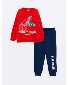 Crew Neck Printed Long Sleeve Boy Sweatshirt and Sweatpants