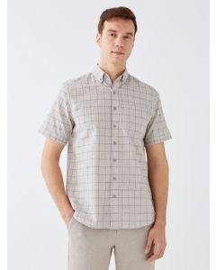 Regular Fit Short Sleeve Plaid Poplin Men's Shirt