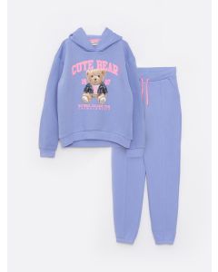 Hooded Printed Long Sleeve Girl Sweatshirt and Sweatpants