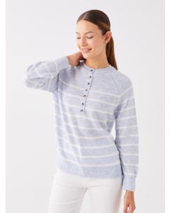 Grandad Collar Striped Long Sleeve Women's Tricot Jumper