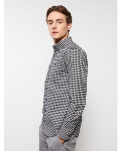 Regular Fit Long Sleeve Plaid Gabardine Men's Shirt