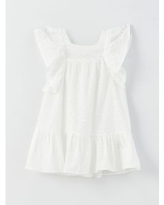 Square Collar Short Sleeve Patterned Baby Girl Dress