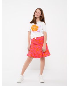 Crew Neck Printed Short Sleeve Girl's T-Shirt and Skirt