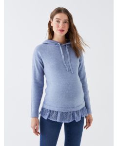 Hooded Plain Long Sleeve Maternity Knitwear Sweater