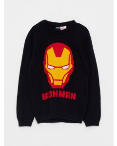 Crew Neck Iron Man Printed Long Sleeve Boy Knitwear Sweater