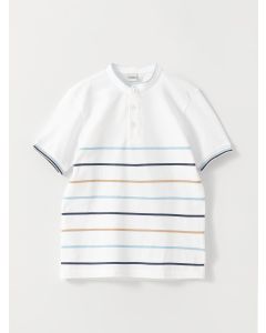 Grandad Collar Striped Short Sleeve Boy T-Shirt