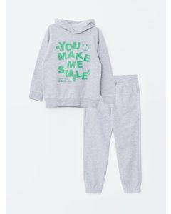 Hooded Printed Long Sleeve Boy Sweatshirt and Sweatpants