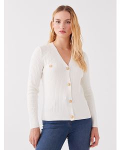 V Neck Regular Long Sleeve Women's Tricot Cardigan