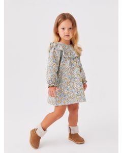 Crew Neck Long Sleeve Floral Patterned Baby Girl Dress